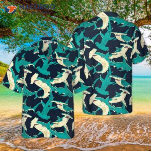 hammerhead shark patterned hawaiian shirt 0