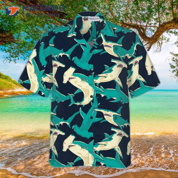 Hammerhead Shark Patterned Hawaiian Shirt
