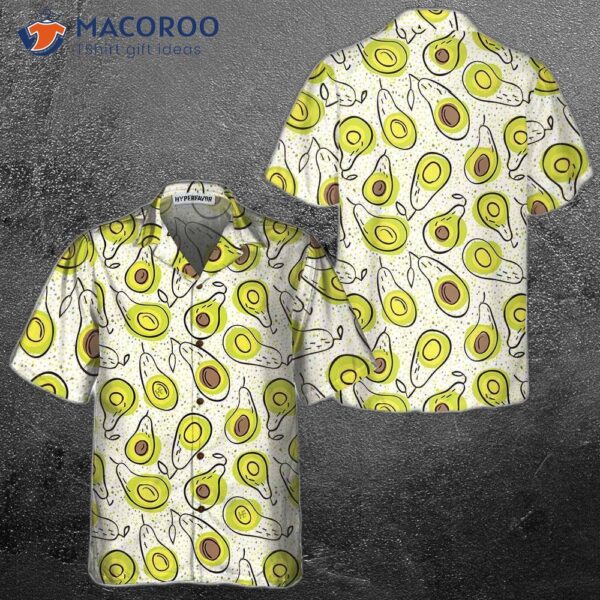 Hand-drawn Avocado Pattern Hawaiian Shirt, Funny Short-sleeve Print Shirt