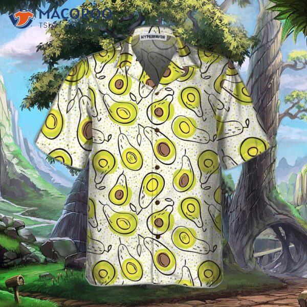Hand-drawn Avocado Pattern Hawaiian Shirt, Funny Short-sleeve Print Shirt