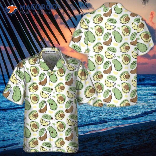 Hand-drawn Cute Avocado Pattern Hawaiian Shirt, Funny Short-sleeved Print Shirt