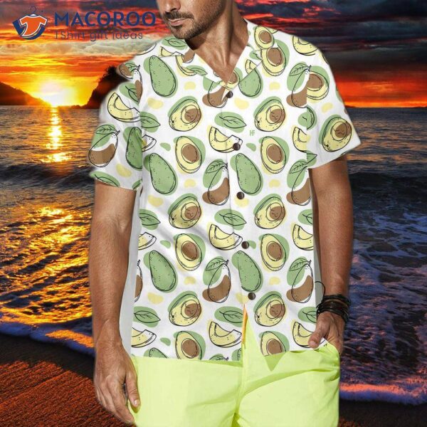 Hand-drawn Cute Avocado Pattern Hawaiian Shirt, Funny Short-sleeved Print Shirt