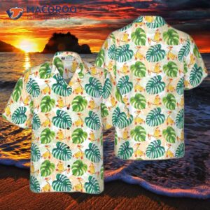 hand drawn tree frogs and monstera leaves hawaiian shirt 0