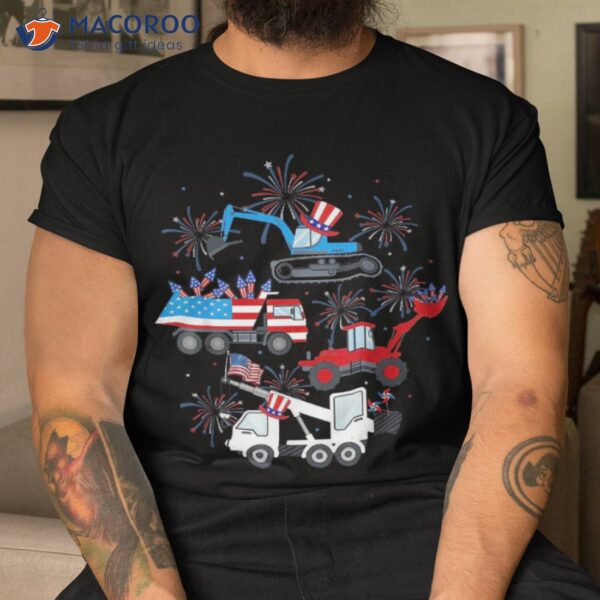 Happy 4th Of July Crane Truck Construction Toddler Boys Shirt