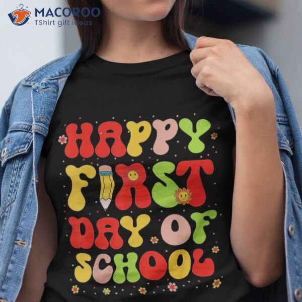 Happy First Day Of School Retro Teacher Kids Back To Shirt
