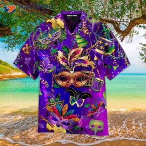 Happy Mardi Gras With Purple Hawaiian Shirts