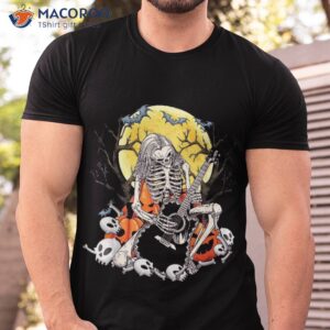 Happy Skeleton Guitar Guy Spooky Halloween Rock Band Concert Shirt