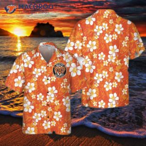 Hawaiian Shirt With An Aloha Hibiscus Chaba Flower Background In Orange