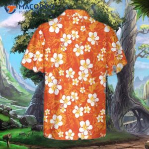Hawaiian Shirt With An Aloha Hibiscus Chaba Flower Background In Orange