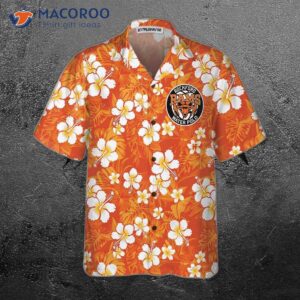 hawaiian shirt with an aloha hibiscus chaba flower background in orange 2