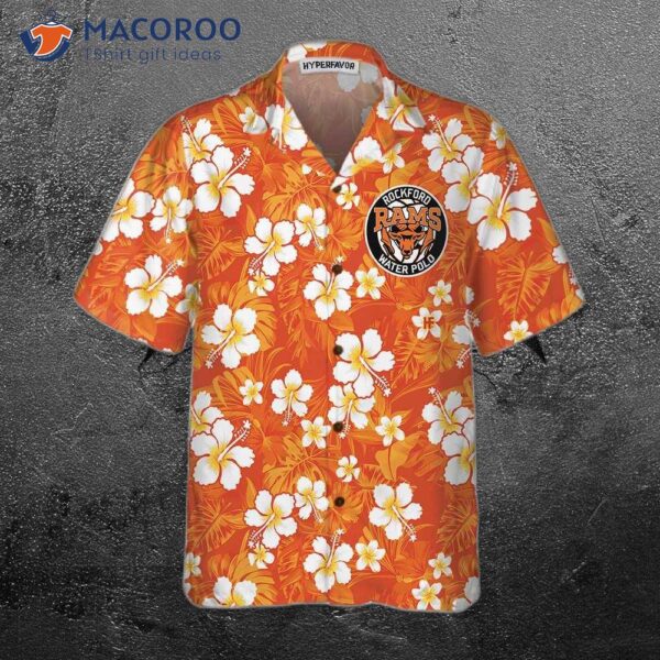 Hawaiian Shirt With An Aloha Hibiscus Chaba Flower Background In Orange