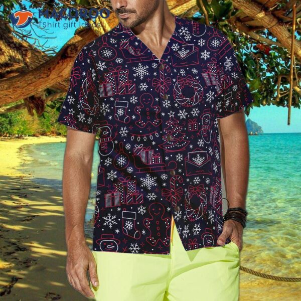 Hawaiian Shirts With A Christmas Line Pattern, Short Sleeve, Make An Ideal Gift For And .