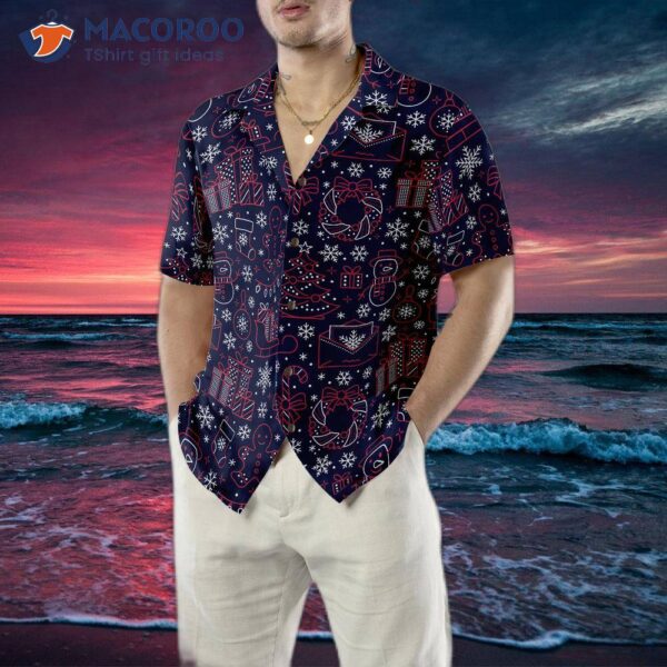 Hawaiian Shirts With A Christmas Line Pattern, Short Sleeve, Make An Ideal Gift For And .