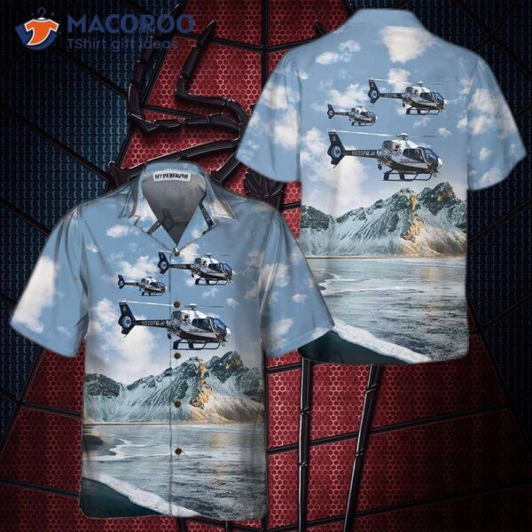 Helicopter On Ocean Background Hawaiian Shirt, Unique Shirt For