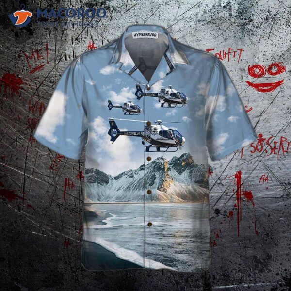 Helicopter On Ocean Background Hawaiian Shirt, Unique Shirt For