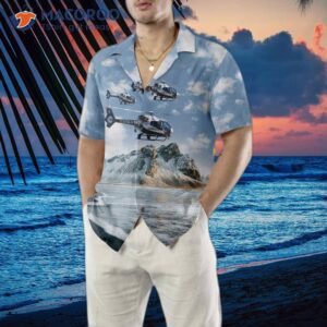 helicopter on ocean background hawaiian shirt unique shirt for 4