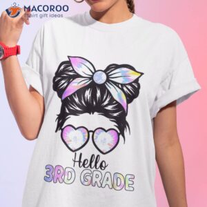 Hello 3rd Grade Messy Bun Girl Tie Dye Back To School Kid Shirt