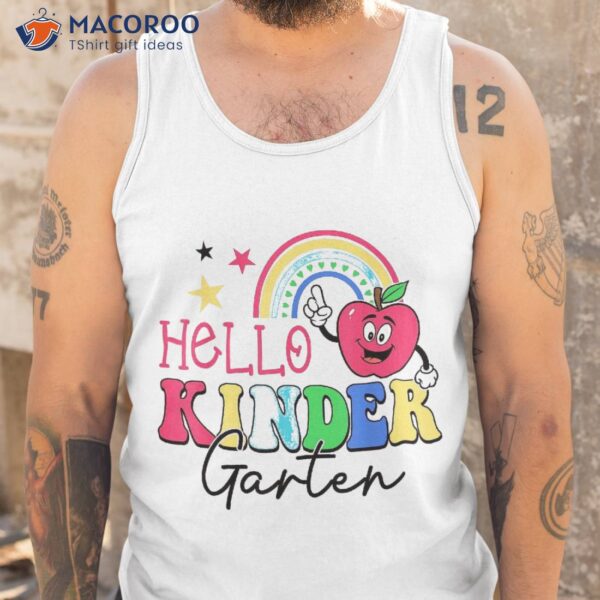 Hello Kindergarten Grade Back To School Cute Rainbow Teacher Shirt