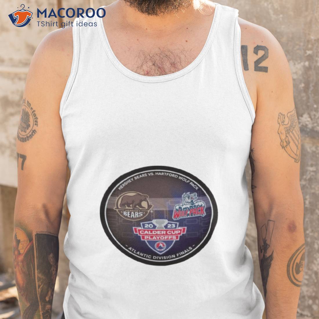 Hershey Bears Vs. Hartford Wolf Pack 2023 Calder Cup Playoffs Dueling Souvenir Puck Shirt Hershey Bears Vs. Hartford Wolf Pack 2023 Calder Cup Playoffs Dueling Souvenir Puck Shirt