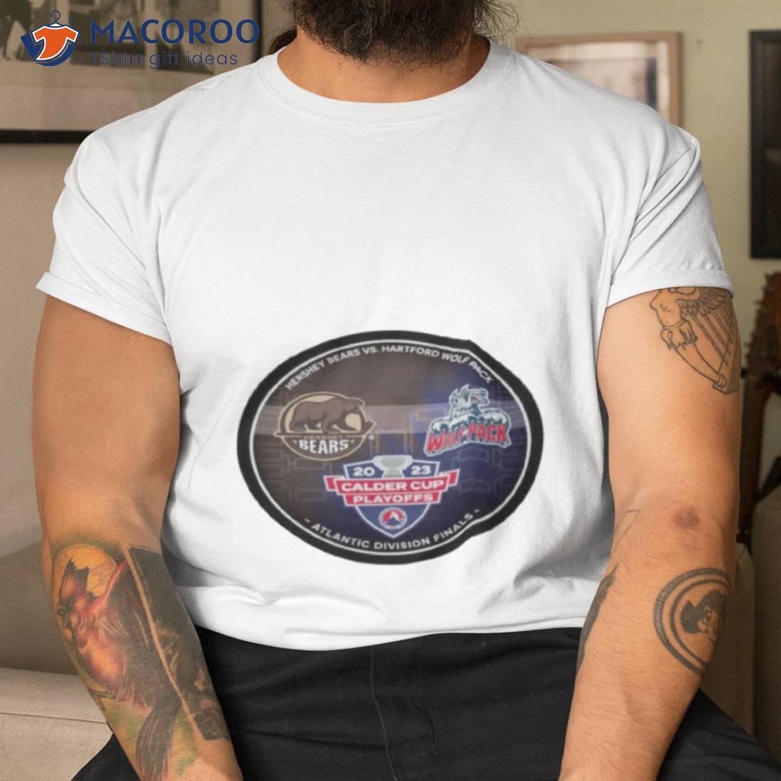 Hershey Bears Vs. Hartford Wolf Pack 2023 Calder Cup Playoffs Dueling Souvenir Puck Shirt Hershey Bears Vs. Hartford Wolf Pack 2023 Calder Cup Playoffs Dueling Souvenir Puck Shirt
