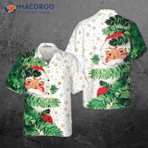 hi santa behind the christmas tree is a cute santa claus hawaiian shirt 4