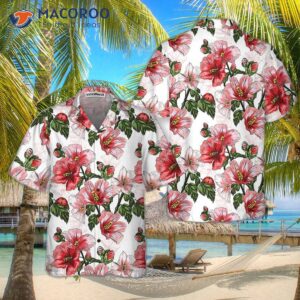hibiscus with ladybug seamless pattern hawaiian shirt short sleeve red shirt 0