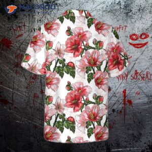 hibiscus with ladybug seamless pattern hawaiian shirt short sleeve red shirt 1