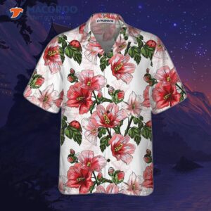 hibiscus with ladybug seamless pattern hawaiian shirt short sleeve red shirt 2