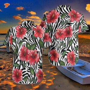 hibiscus zebra watercolor painting art hawaiian shirt 0