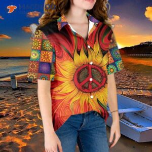 Hippie Sunflower Peace Hawaiian Shirt, Sign Best Gift