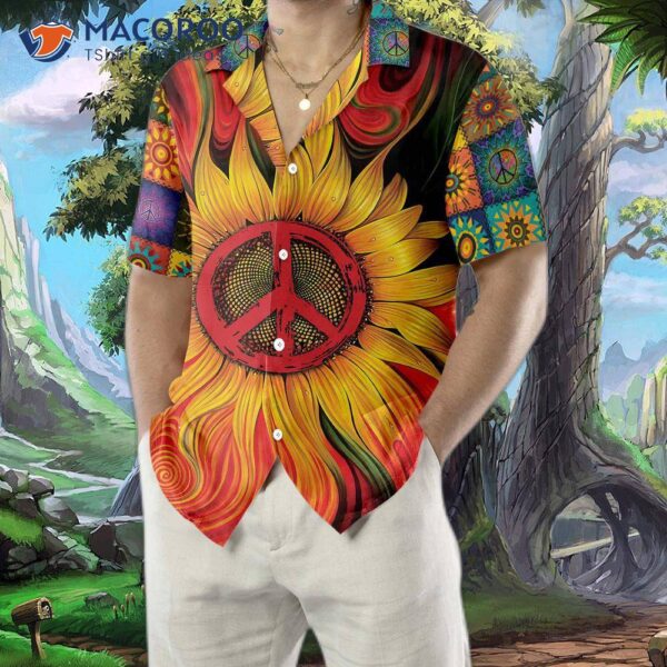 Hippie Sunflower Peace Hawaiian Shirt, Sign Best Gift