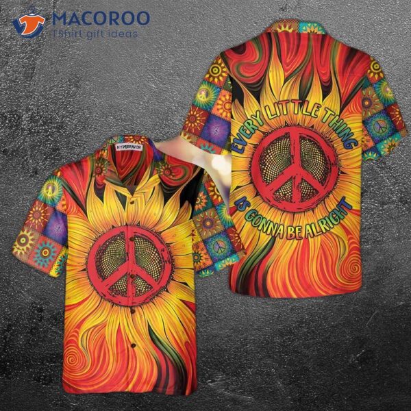 Hippie Sunflower Peace Hawaiian Shirt, Sign Best Gift