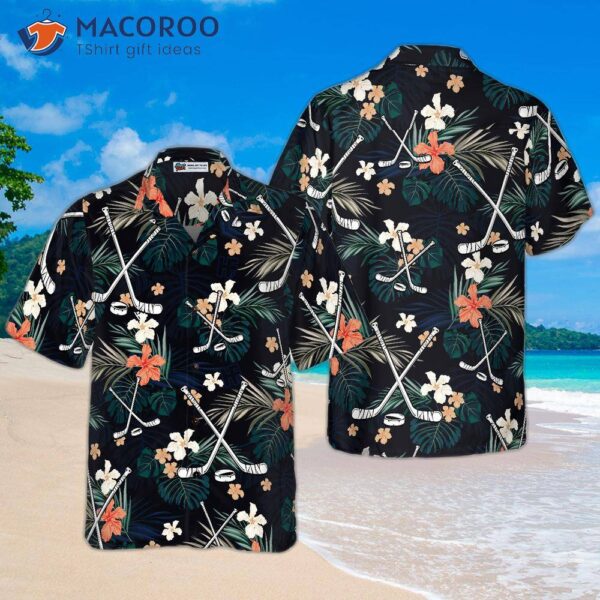 Hockey Tropical Black And Blue Hawaiian Shirt