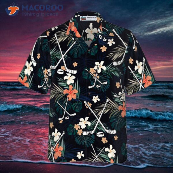 Hockey Tropical Black And Blue Hawaiian Shirt