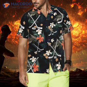 hockey tropical black and blue hawaiian shirt 3