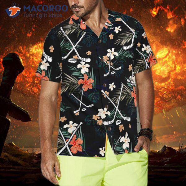 Hockey Tropical Black And Blue Hawaiian Shirt