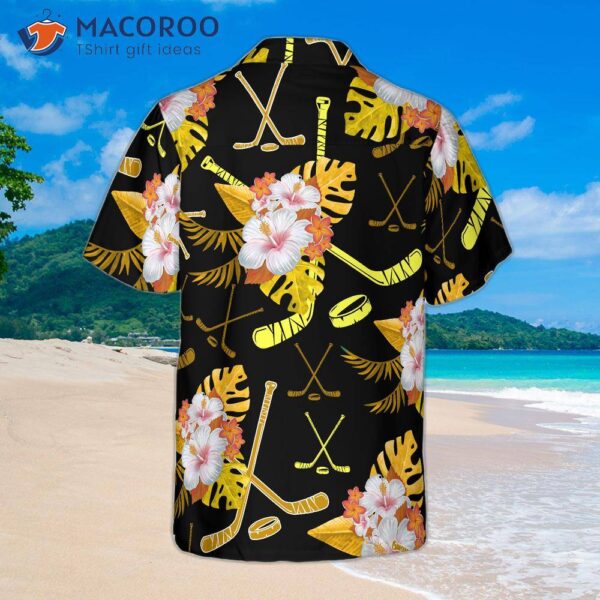 Hockey Tropical Black And Yellow Hawaiian Shirt