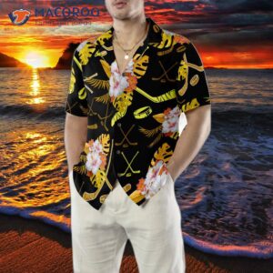 hockey tropical black and yellow hawaiian shirt 4