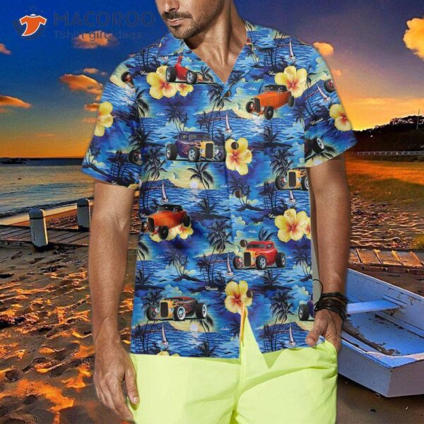 Hod Rod And Tropical Hibiscus Pattern Hawaiian Shirt, Cool Hot Shirt For