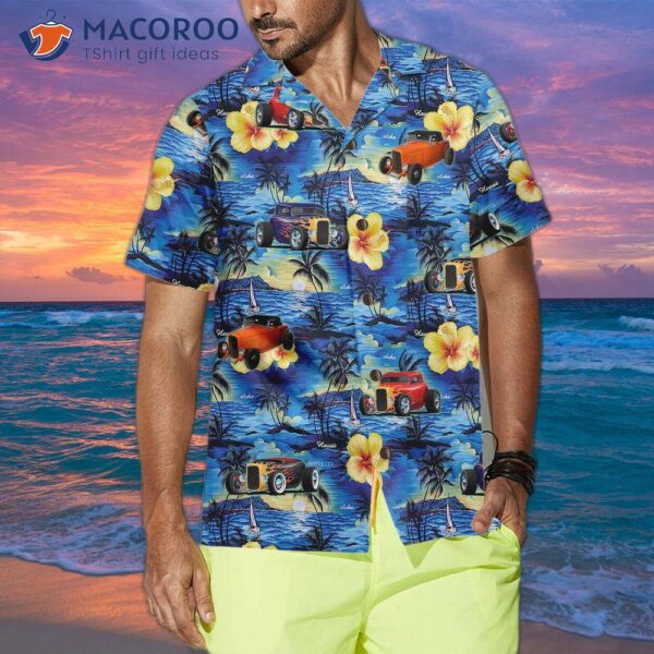 Hod Rod And Tropical Hibiscus Pattern Hawaiian Shirt, Cool Hot Shirt For