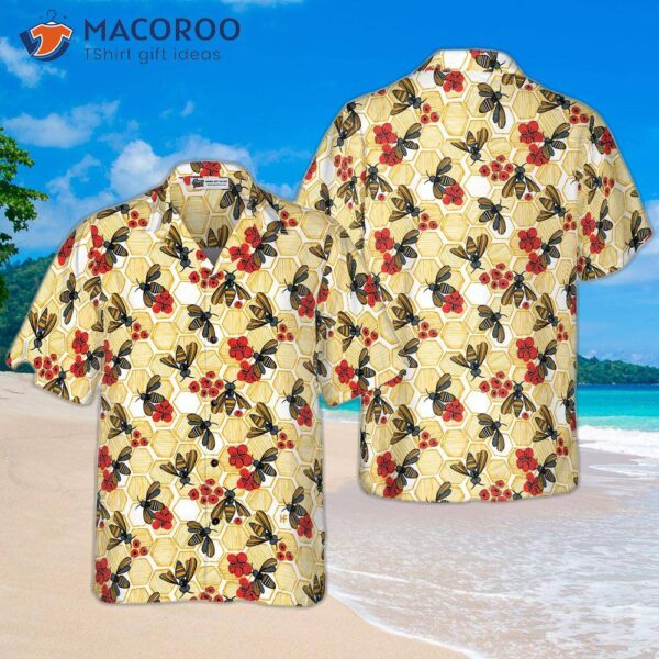 Honeybee Hexagon Hawaiian Shirt