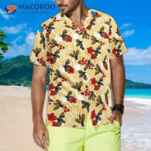 honeybee hexagon hawaiian shirt 3