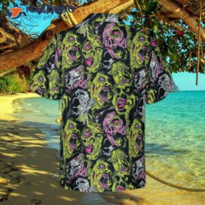 horror themed zombie head hawaiian shirt 1