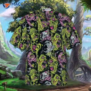 horror themed zombie head hawaiian shirt 2