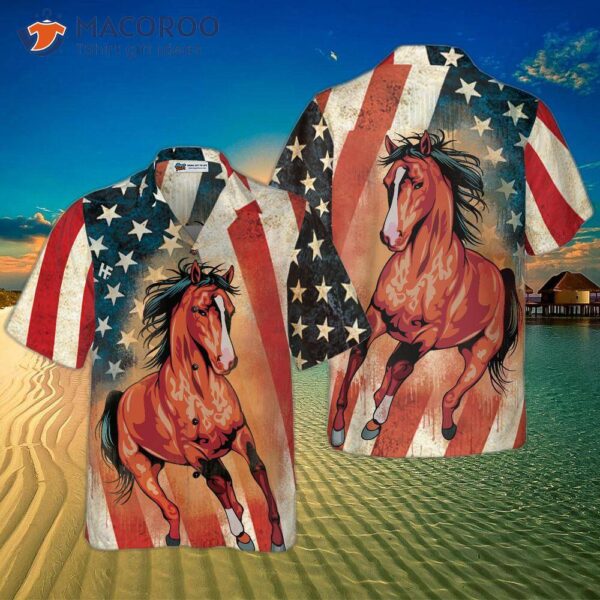 Horse, American Flag, Hawaiian Shirt