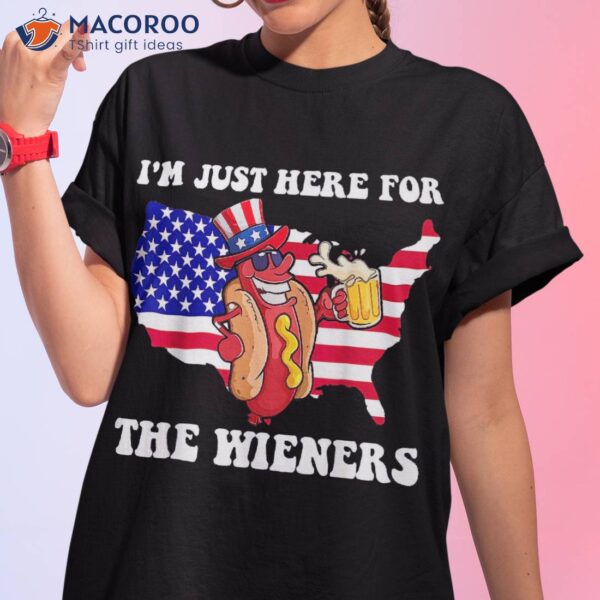 Hot Dog I’m Just Here For The Wieners 4th Of July Usa Flag Shirt