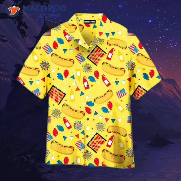 Hotdog-patterned Hawaiian Shirts For The Fourth Of July Independence Day