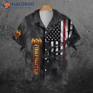 husband daddy firefighter protector hero firefighter hawaiian shirt and black ripped american flag for 2