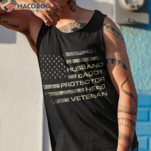 husband daddy protector hero veteran usa flag camouflage dad shirt tank top 1