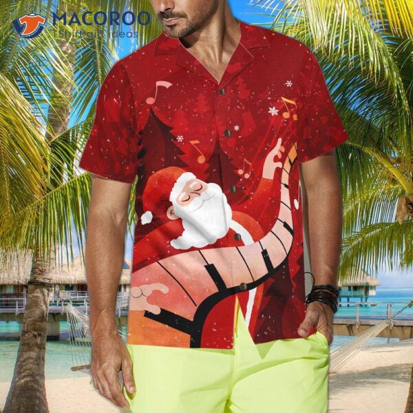 Hyper-fashion Christmas Hawaiian Shirts For And , Santa Playing Piano Shirt Button-down Short Sleeve